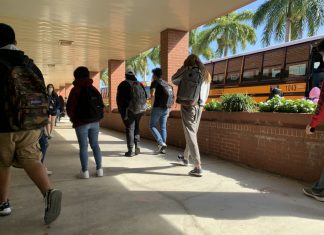 A packed campus with COVID-19 rules